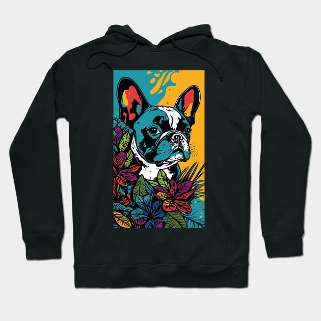 French Bulldog Vibrant Tropical Flower Tall Retro Vintage Digital Pop Art Portrait 4 Hoodie by ArtHouseFlunky